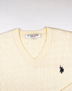 Cable V neck Knit Shirt　ケーブル編みVネックニット　 ダブルホースマン刺繍　PLL43413