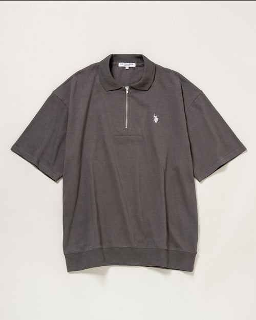 【24夏新作】Half zip short sleeve polo-shirt　ハーフジップバルーンポロシャツ　 ダブルホースマン刺繍　PLM42100