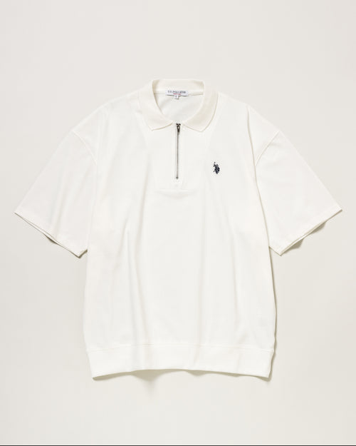 【24夏新作】Half zip short sleeve polo-shirt　ハーフジップバルーンポロシャツ　 ダブルホースマン刺繍　PLM42100