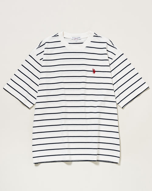 【24夏新作】T-shirt　 半袖ボーダーTシャツ　ダブルホースマン刺繍　PLM42213