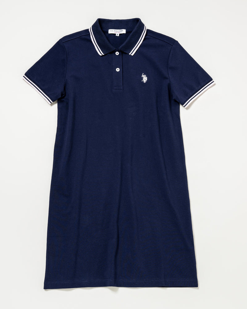 【予約商品】Polo Shirt dress　配色ポロワンピース　ダブルホースマン刺繍鹿の子　PLL51101